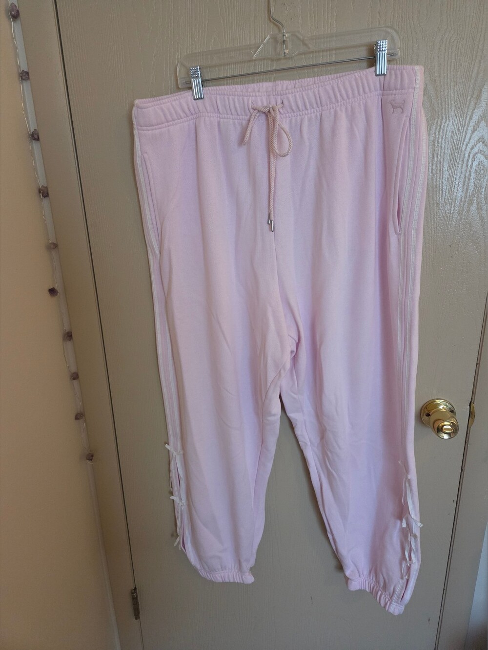 Victoria's Secret Pink Light Pink Bow Jogger Sweatpants Womens Size XXL NWT